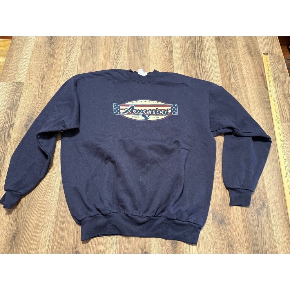 Briar Creek Sweater Mens Large Blue White Red Vintage Style America Since 1776